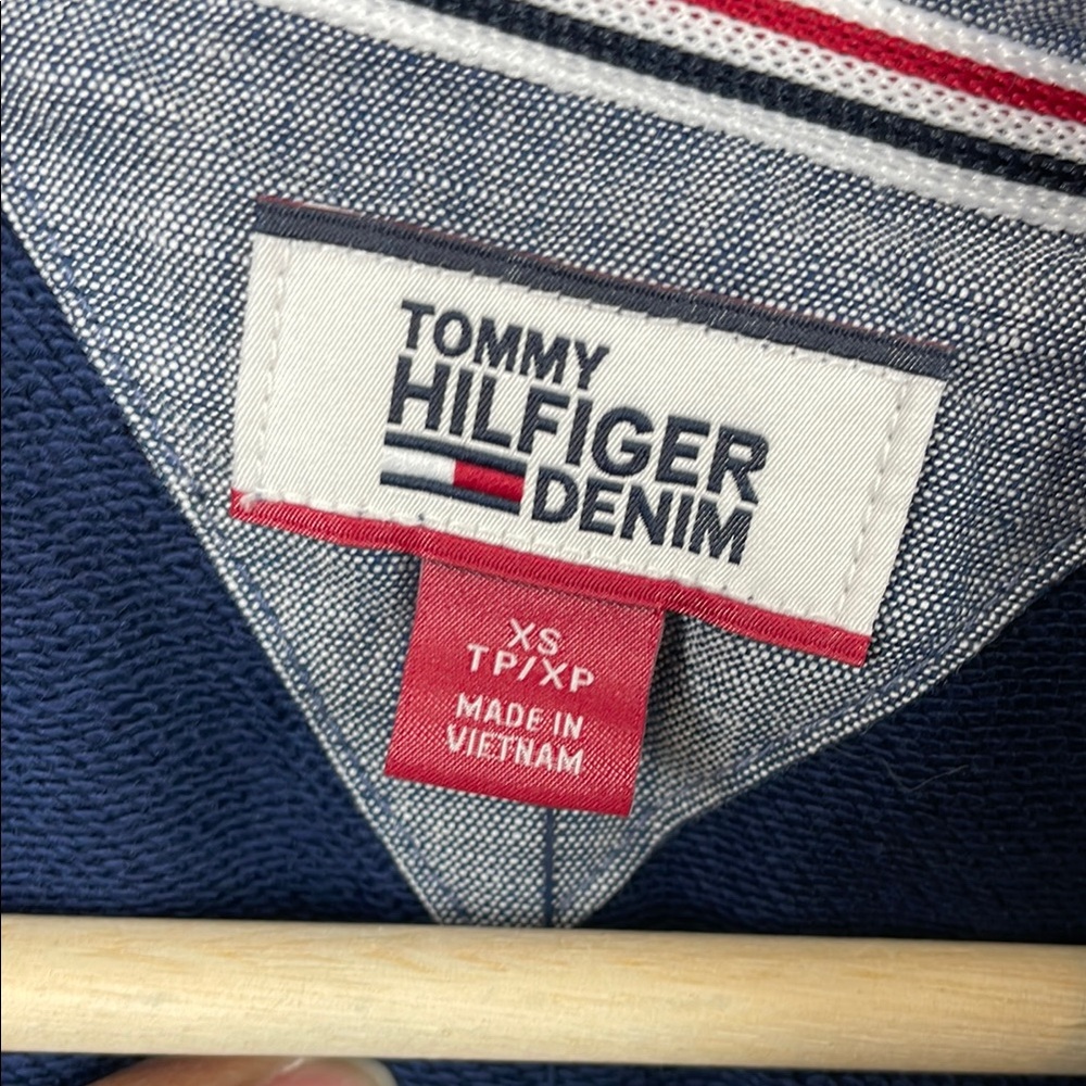 Tommy Hilfiger Denim Long Sleeve 1/2 Zip Pullover Blue Hooded Sweatshirt Dress - Picture 9 of 9